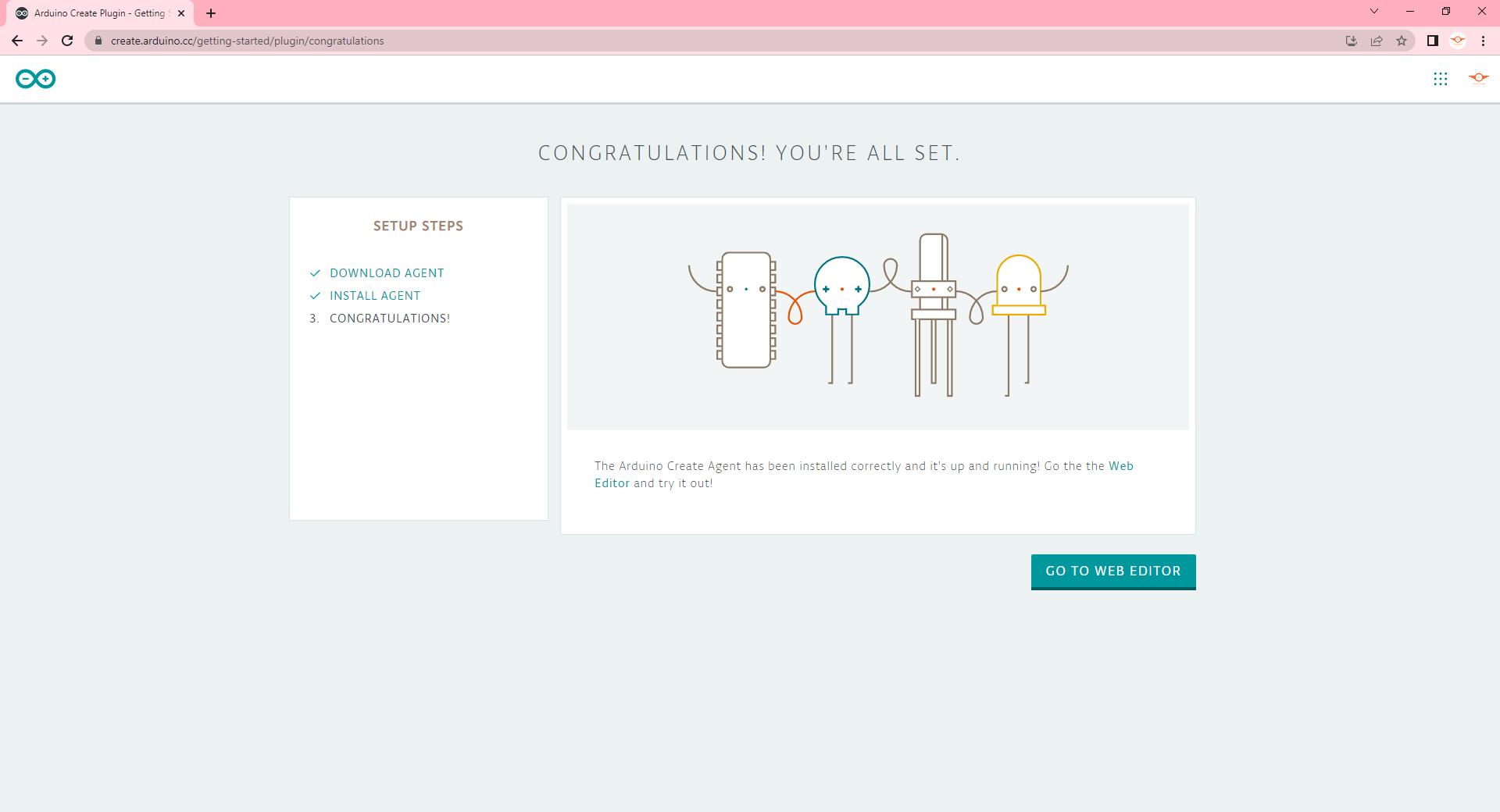 Arduino Create Agent - All Set! Congrats!